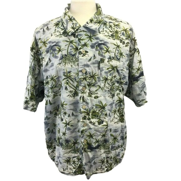 Field & Stream Shirt Mens 2XL XXL Blue Hawaiian Print Rayon Blend 1 Pocket S/S - Picture 1 of 12
